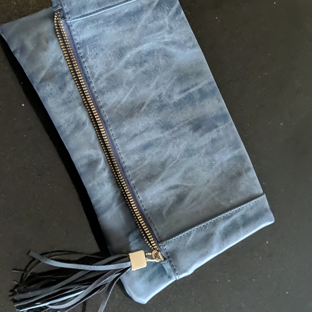 Blue envelope zip clutch